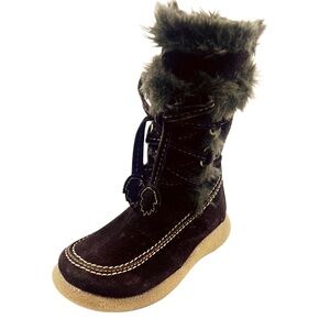 Rachel Kids Dark Brown Faux Suede Fur-Lined Boots Size 5